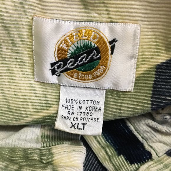 Field Gear Corduroy Button Up Size XLT Green Brown Leaves Moths Bugs Natural - Picture 3 of 5